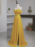 Niulatu A Line Off The Shoulder Yellow Long Length Evening Dress Prom Dresses SD2789