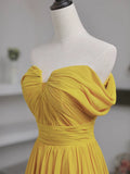 Niulatu A Line Off The Shoulder Yellow Long Length Evening Dress Prom Dresses SD2789