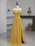 Niulatu A Line Off The Shoulder Yellow Long Length Evening Dress Prom Dresses SD2789