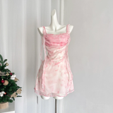 Niulatu Sheath Straps Sleeveless Floral Pink Dress Short Holiday Dresses SD278
