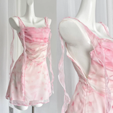 Niulatu Sheath Straps Sleeveless Floral Pink Dress Short Holiday Dresses SD278