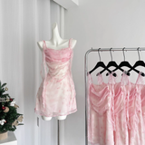 Niulatu Sheath Straps Sleeveless Floral Pink Dress Short Holiday Dresses SD278