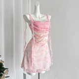 Niulatu Sheath Straps Sleeveless Floral Pink Dress Short Holiday Dresses SD278