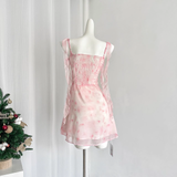 Niulatu Sheath Straps Sleeveless Floral Pink Dress Short Holiday Dresses SD278