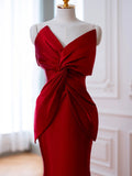 Niulatu Mermaid One Shoulder Red Satin Long Evening Dress Prom Dresses SD2791