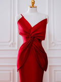 Niulatu Mermaid One Shoulder Red Satin Long Evening Dress Prom Dresses SD2791