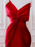 Niulatu Mermaid One Shoulder Red Satin Long Evening Dress Prom Dresses SD2791