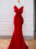 Niulatu Mermaid One Shoulder Red Satin Long Evening Dress Prom Dresses SD2791