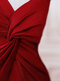Niulatu Mermaid One Shoulder Red Satin Long Evening Dress Prom Dresses SD2791