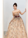 Niulatu A Line Off The Shoulder Long Sleeves Floral Tulle Long Length Evening Dress Prom Dresses SD2792