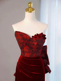 Niulatu Mermaid Sweetheart Wine Red Velvet Long Evening Dress Prom Dresses SD2794