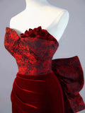 Niulatu Mermaid Sweetheart Wine Red Velvet Long Evening Dress Prom Dresses SD2794