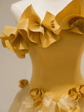 Niulatu A line Strapless Yellow Tulle Long Prom Dress Party Dress SD2795