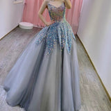 Niulatu Balll Gown Sweetheart Blue Sequin Tulle Long Evening Dress Prom Dresses SD2799