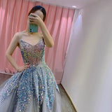 Niulatu Balll Gown Sweetheart Blue Sequin Tulle Long Evening Dress Prom Dresses SD2799