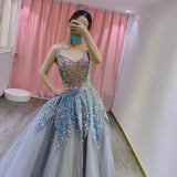 Niulatu Balll Gown Sweetheart Blue Sequin Tulle Long Evening Dress Prom Dresses SD2799