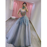 Niulatu Balll Gown Sweetheart Blue Sequin Tulle Long Evening Dress Prom Dresses SD2799