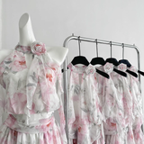 Niulatu A line Halter Rose Flower Sleeveless Floral Pink Dress Short Holiday Dresses SD279