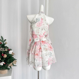 Niulatu A line Halter Rose Flower Sleeveless Floral Pink Dress Short Holiday Dresses SD279