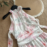 Niulatu A line Halter Rose Flower Sleeveless Floral Pink Dress Short Holiday Dresses SD279