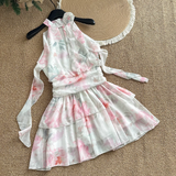 Niulatu A line Halter Rose Flower Sleeveless Floral Pink Dress Short Holiday Dresses SD279