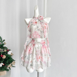 Niulatu A line Halter Rose Flower Sleeveless Floral Pink Dress Short Holiday Dresses SD279