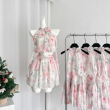 Niulatu A line Halter Rose Flower Sleeveless Floral Pink Dress Short Holiday Dresses SD279