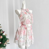Niulatu A line Halter Rose Flower Sleeveless Floral Pink Dress Short Holiday Dresses SD279