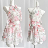 Niulatu A line Halter Rose Flower Sleeveless Floral Pink Dress Short Holiday Dresses SD279