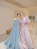 Niulatu Balll Gown Sweetheart Blue Satin Long Evening Dress Prom Dresses SD2800