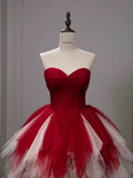 Niulatu Balll Gown Sweetheart Red Tulle Ruffles Long Evening Dress Prom Dresses SD2802