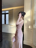 Niulatu Mermaid Spaghetti Straps Pink Long Evening Dress Prom Dresses SD2804