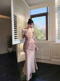 Niulatu Mermaid Spaghetti Straps Pink Long Evening Dress Prom Dresses SD2804