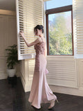 Niulatu Mermaid Spaghetti Straps Pink Long Evening Dress Prom Dresses SD2804