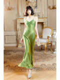 Niulatu Mermaid Spaghetti Straps Green Long Evening Dress Prom Dresses SD2809