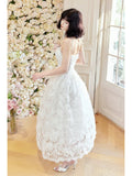 Niulatu A Line Spaghetti Straps White Lace Long Length Evening Dress Prom Dresses SD2810