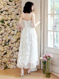 Niulatu A Line Spaghetti Straps White Lace Long Length Evening Dress Prom Dresses SD2810