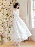 Niulatu A Line Spaghetti Straps White Lace Long Length Evening Dress Prom Dresses SD2810