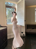 Niulatu Mermaid Spaghetti Straps Pink Ankle Length Evening Dress Prom Dresses SD2811