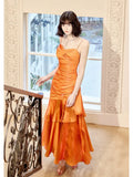 Niulatu Mermaid Spaghetti Straps Organge Ankle Length Evening Dress Prom Dresses SD2812