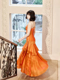 Niulatu Mermaid Spaghetti Straps Organge Ankle Length Evening Dress Prom Dresses SD2812