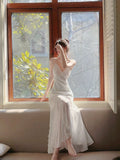 Niulatu Mermaid Spaghetti Straps White Long Evening Dress Prom Dresses SD2813