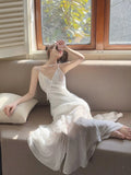Niulatu Mermaid Spaghetti Straps White Long Evening Dress Prom Dresses SD2813