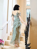Niulatu Mermaid Spaghetti Straps Ruffles Long Evening Dress Prom Dresses SD2814