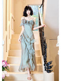 Niulatu Mermaid Spaghetti Straps Ruffles Long Evening Dress Prom Dresses SD2814