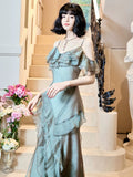 Niulatu Mermaid Spaghetti Straps Ruffles Long Evening Dress Prom Dresses SD2814