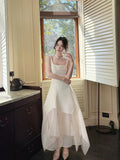 Niulatu A Line Square Neckline White Ankle Length Evening Dress Prom Dresses SD2815