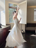 Niulatu A Line Square Neckline White Ankle Length Evening Dress Prom Dresses SD2815