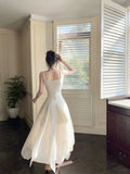 Niulatu A Line Square Neckline White Ankle Length Evening Dress Prom Dresses SD2815