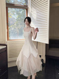 Niulatu A Line Square Neckline White Ankle Length Evening Dress Prom Dresses SD2815